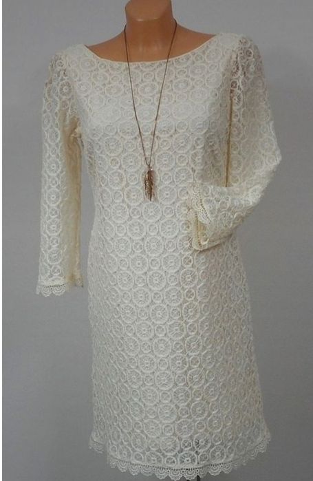 Nowa elegancka sukienka koronkowa 40/42 ażurowa ecru kremowa.
