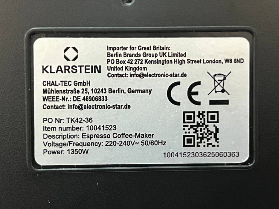 Кавоварка Latte з Німеччини KLARSTEIN Arabica Comfort 10041523