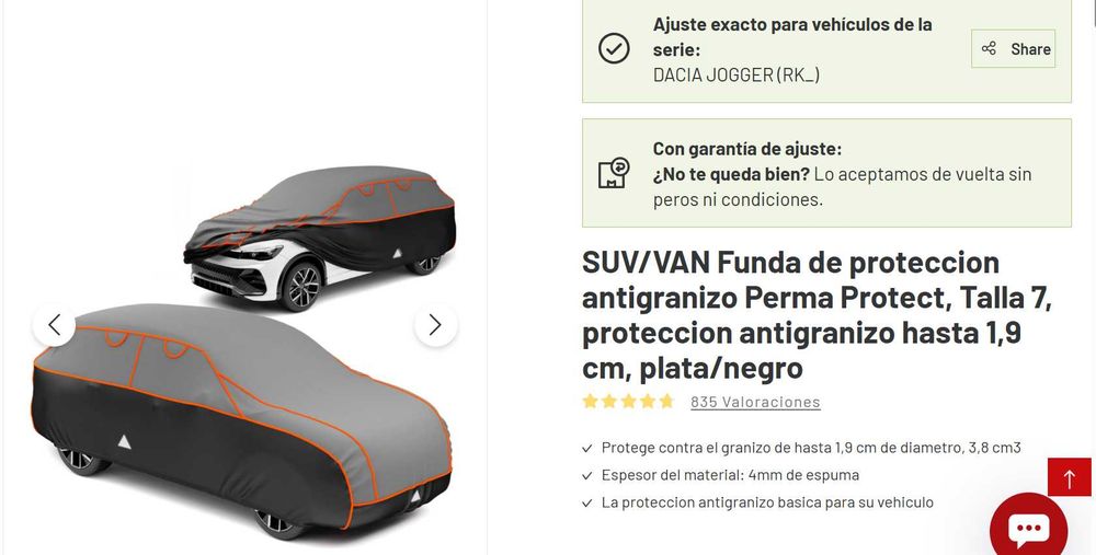 Capa antigranizo, ideal para Dacia Jogger