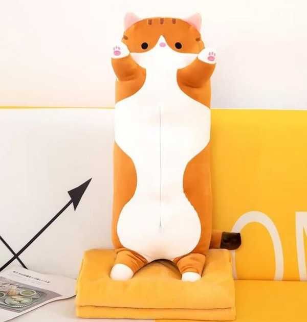 Мягкая игрушка кот-обнимашка с пледом, 60 см – уют и комфорт