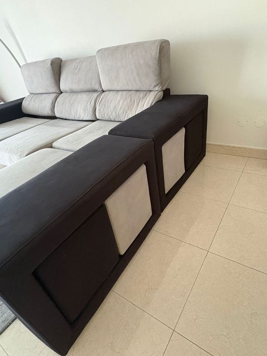 Sofá cordoba com chaise longue e 4 puffs como novo