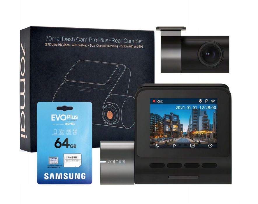 Kamera 70mai A500S Dash Cam Pro Plus + kamera tylna RC06 + karta SD 64