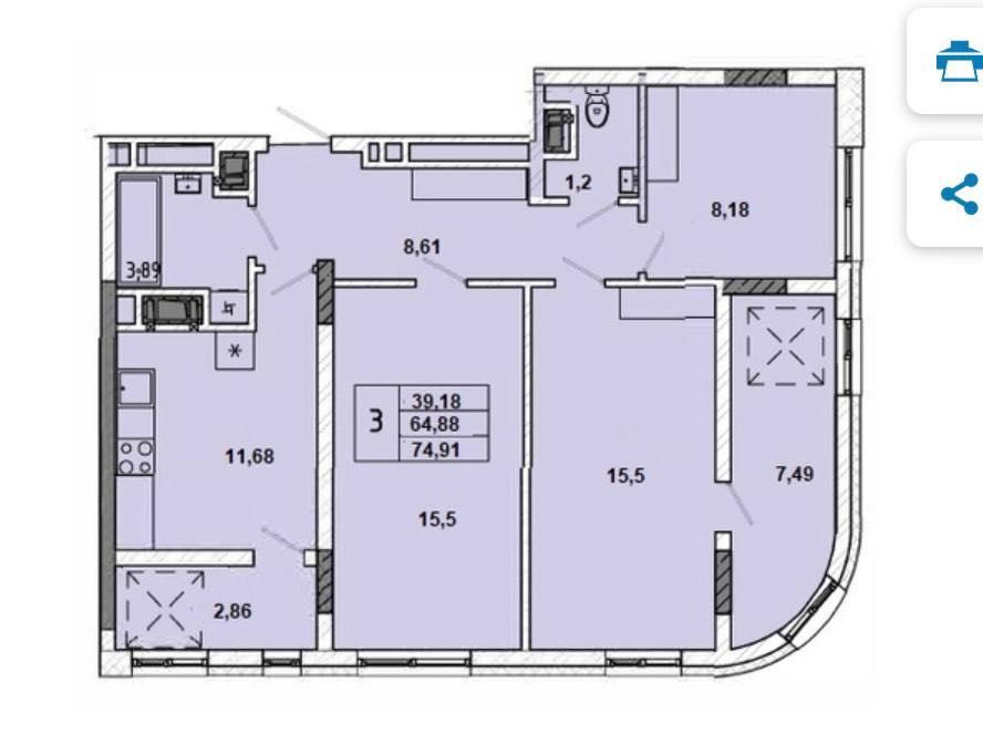 Продаж 3-кім. квартири 75 м вул. Миколайчука, 38 Галжитлобуд