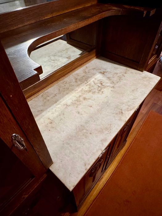 Louceiro antigo em madeira maciça com mármore e espelho