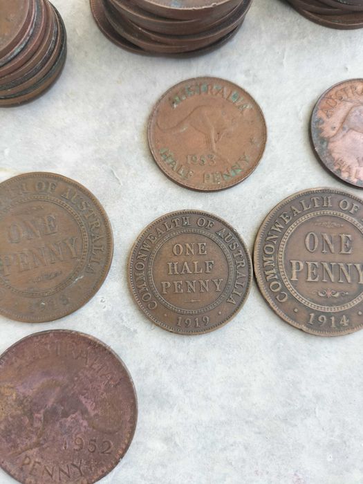 Lote 48 Moedas Antigas Austrália (Inc. Penny 1912, 1913, 1914, 1919) – Pré-Decimal