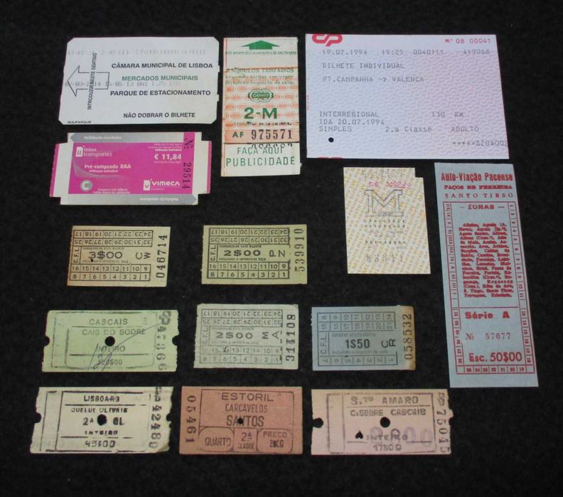 Colecção de 16 Bilhetes Antigos Originais Carris Metro CP