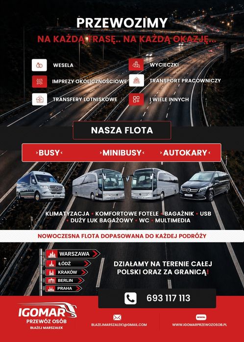 Wynajem busa z kierowcą busy: 9, 19, 20, 23, 29, 51 osobowe