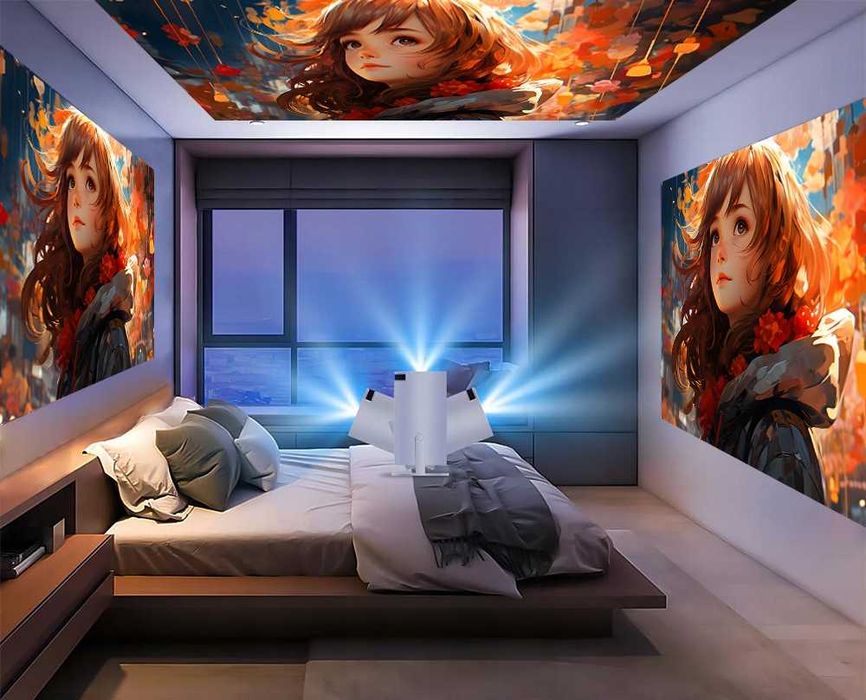 Zestaw pilot + PRZENOŚNY Projektor obrotowy rzutnik głośnik android