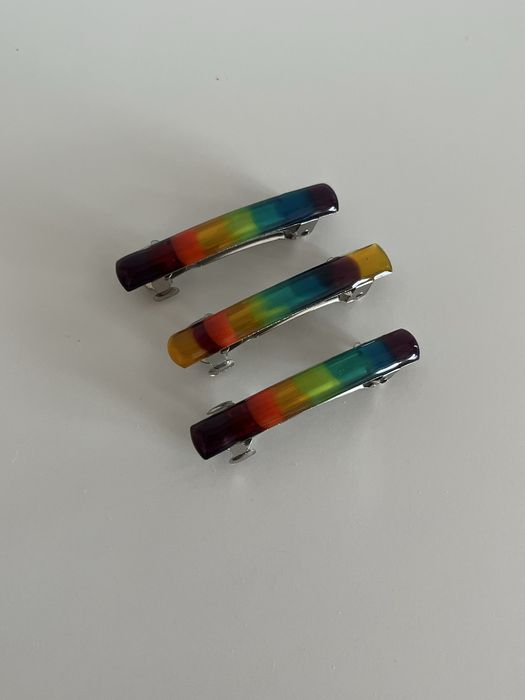 Zestaw 3 klamerek spinek do włosów tęczowe retro automatyczne