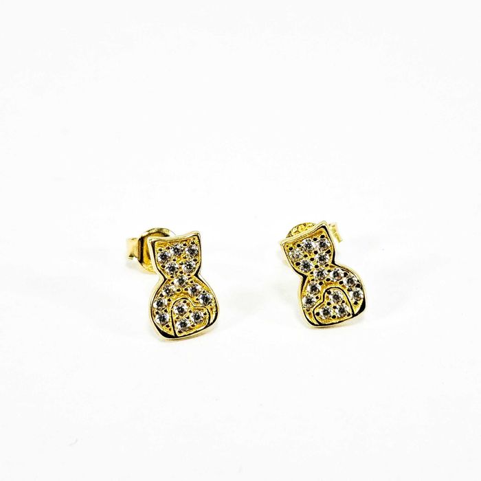 Nienoszone Złote Kolczyki Kotki Zdobione Cyrkoniami 585 1,14G 0,8CM