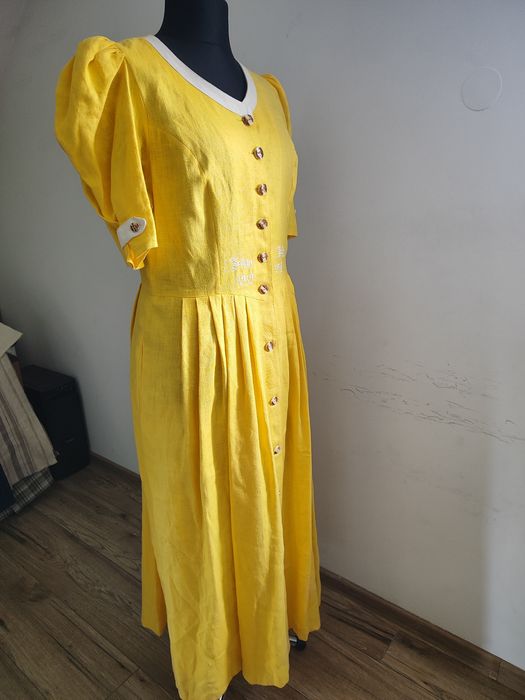 Sukienka lniana 14 xl 42 bawarska folk Boho ludowa rustykalna cottagecore vintage
