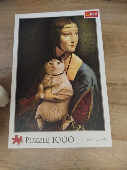 Puzzle 1000 elementów, dama z kotem