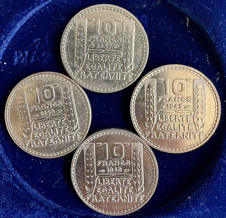 moedas francesas de 10 francos - 1947, 1948 e 1949
