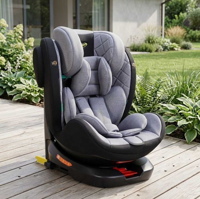 Fotelik samochodowy ISOFIX 40-150 CM 0-36 KG Obrotowy 360 Stopni Z Bazą 3w1 NOWY i-Size R129 Top Tether 5 punktowe pasy Do Auta Dla Dziecka Szary
