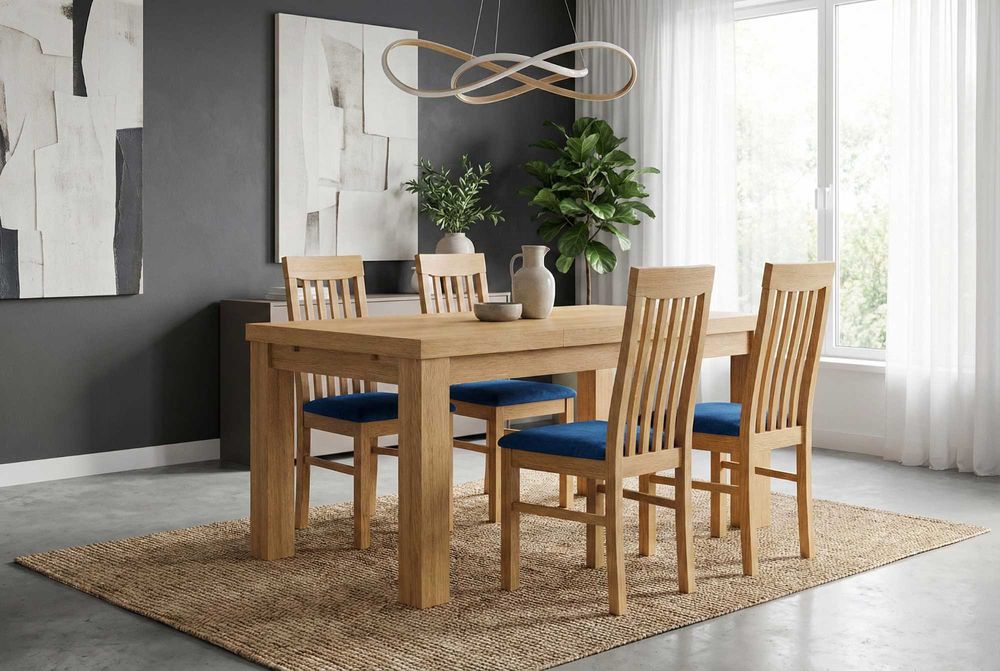 Stół Dębowy 140x80 + 2x45 + zestaw krzeseł