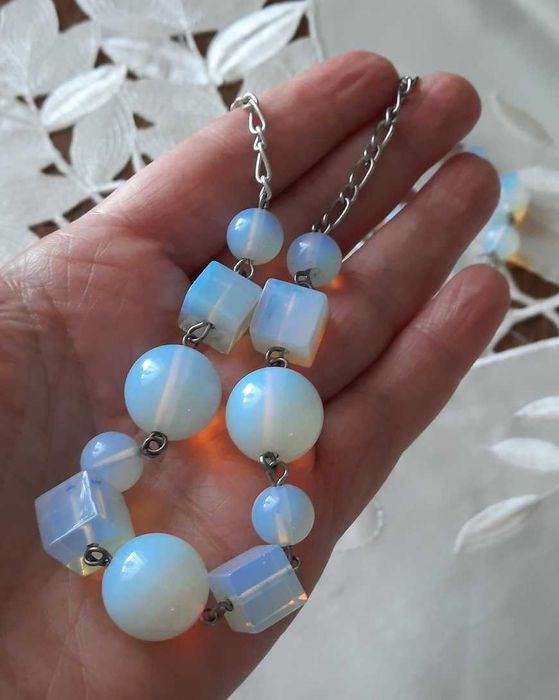 Opal Opalit kamienie Cudny komplet naszyjnik bransoletka kolczyki