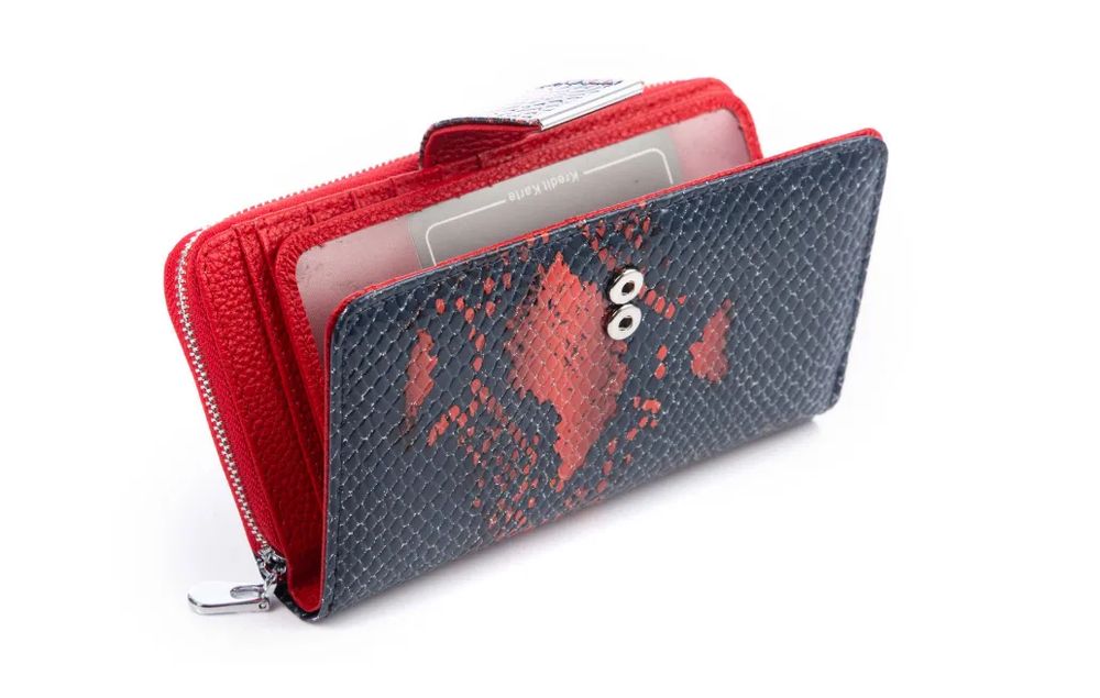 duży portfel skórzany skóra węża rfid