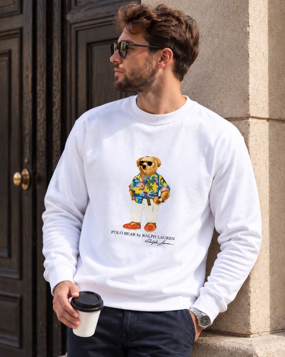 Оригінал Polo Ralph Lauren Ральф Лорен Polo Bear чоловічий унісекс світшот sweatshirt кофта ведмедик білий L XL 100% бавовна