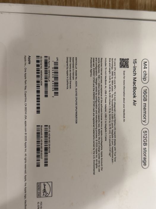 MacBook Air M4 15,3 10CPU/10GPU/16GB/512GB Silver (MW1H3)