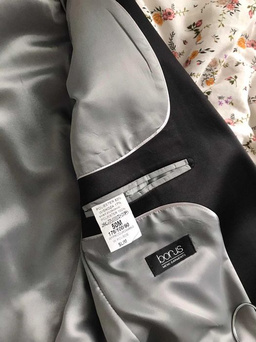 Czarny garnitur ślubny żakardowy glamour Bonus MG M