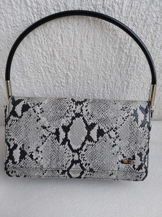 Torebka NINE WEST-wężowa skórka-szaroczarna  jak nowa InPost