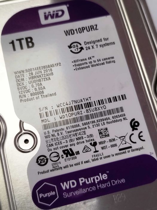 Dysk HDD 1TB WD Purple WD10PURZ  100% Sprawny Stan Doskonały