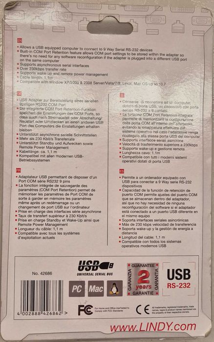 Cabo de Série Lindy 42686 Preto chipset FT231XS