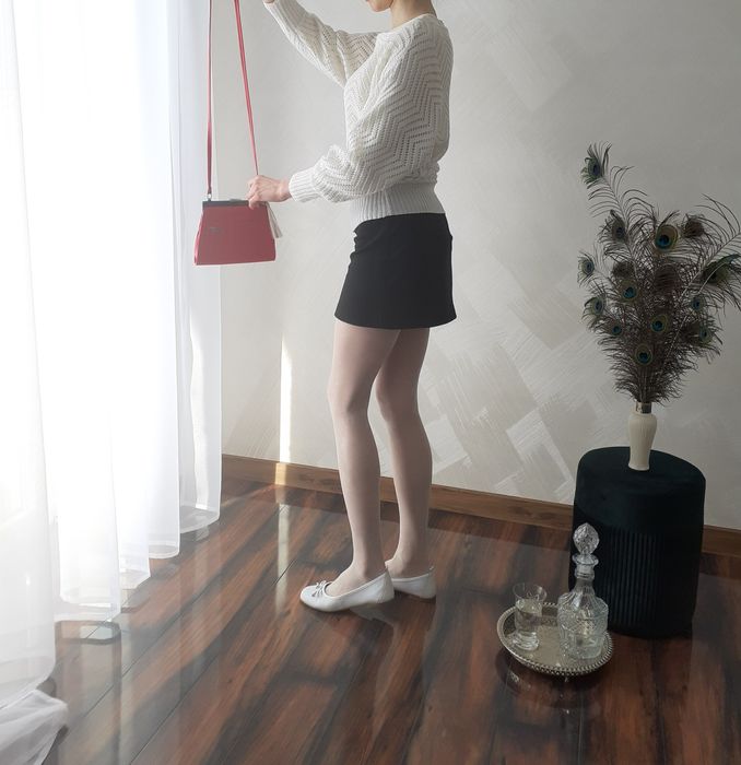 Parisian chic Biały ażurowy sweter wełna i bawełna Preppy Classy