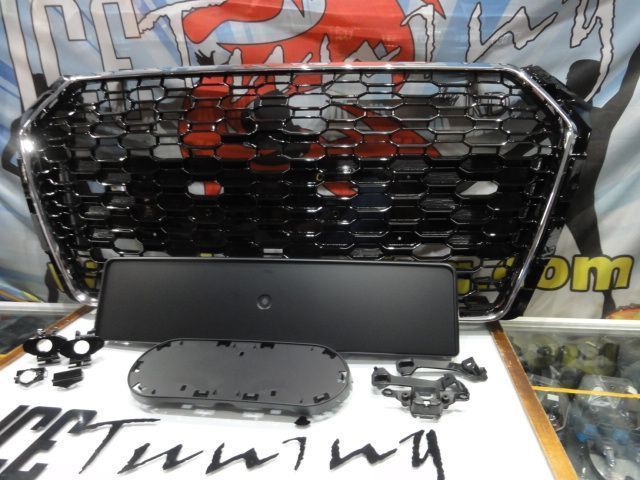 Grelha frontal AUDI A4/S4 B9 15-19 RS4 look  cromado e preto brilhante com suporte para símbolo