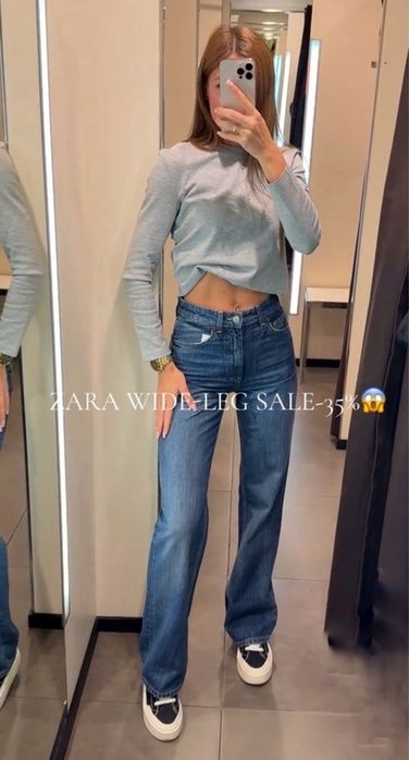 Темно-сині джинси wide leg з обробленим низом zara темно-синие джинсы 34 XS, 36 S