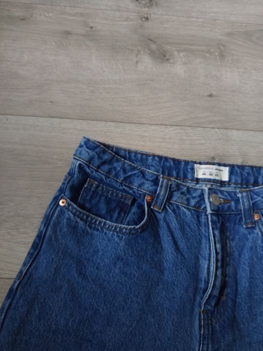Spodnie jeansowe mom jeans L 40 Terranova granatowe high waist rise