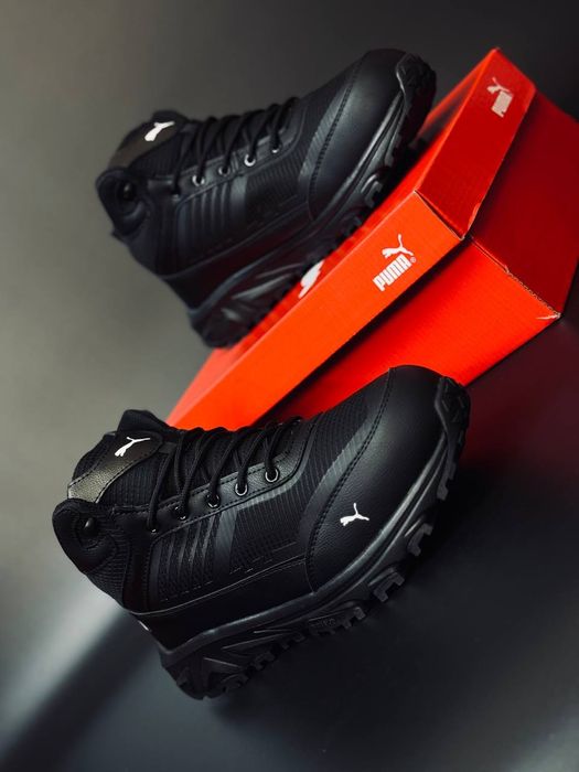 Мужские кроссовки Puma Черные кожаные зимние кросівки чоловічі пума