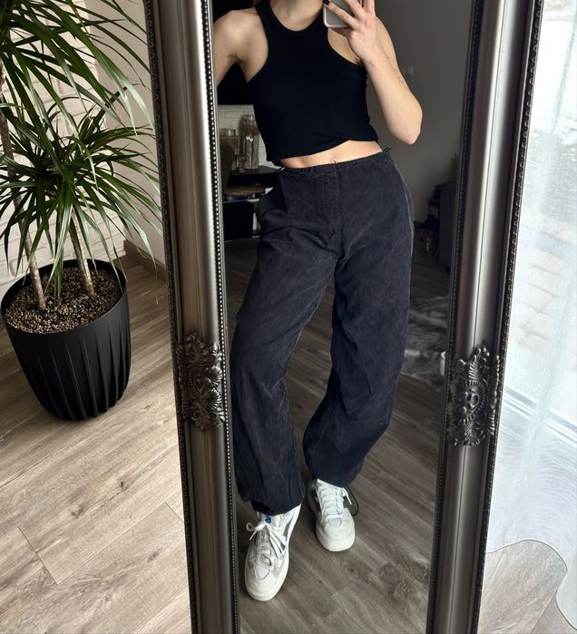 Spodnie cargo sztruksowe ściągacze szare