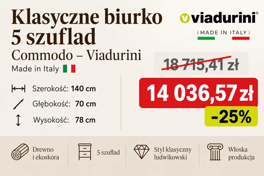 Biurko gabinetowe  Tarocco Vaccari w stylu Ludwika – drewno, intarsja.