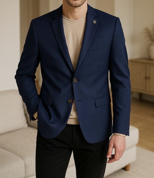 elegancka męska granatowa marynarka Lavard 50% wełna