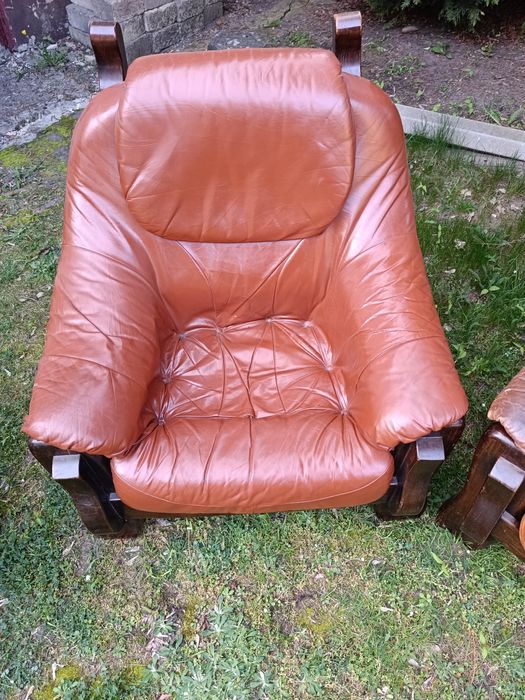 Zestaw Wypoczynkowy sofa i 2 fotele SKÓRA BYDLECA