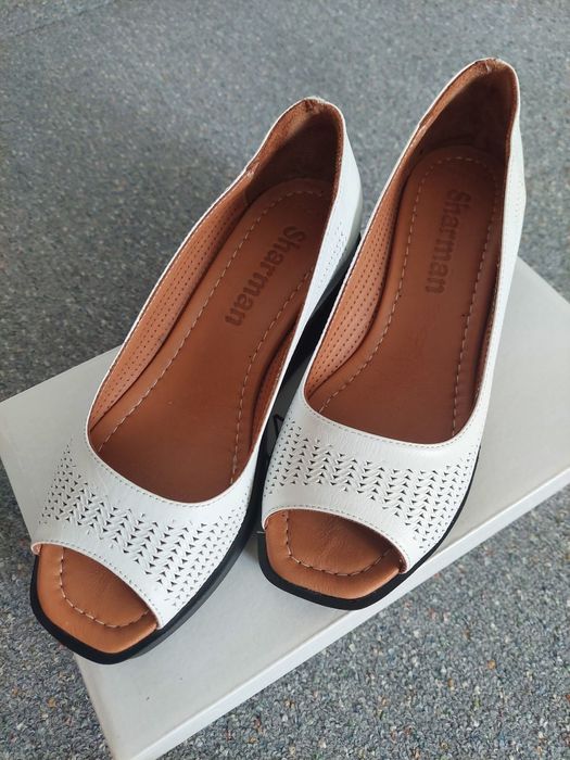 Туфли босоножки Sharman натуральная кожа белые на платформе на каблуке