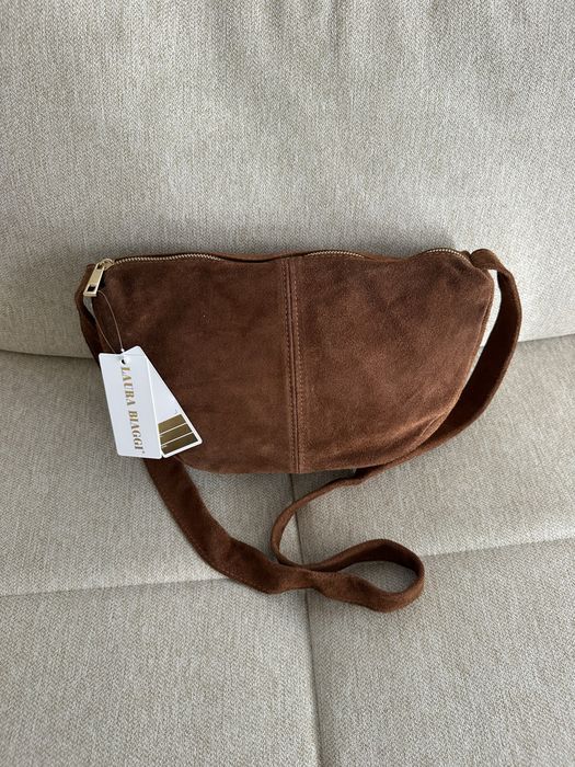 Nowa torebka torba zamsz skóra włoska 100% Laura Biaggi brązowa nerka crossbody
