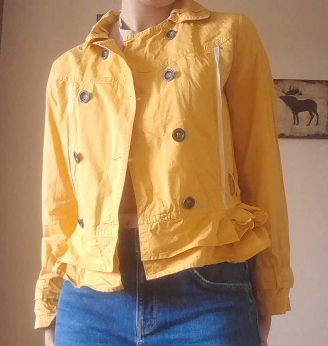Krótki trencz kurtka max mara vintage płaszcz źółty