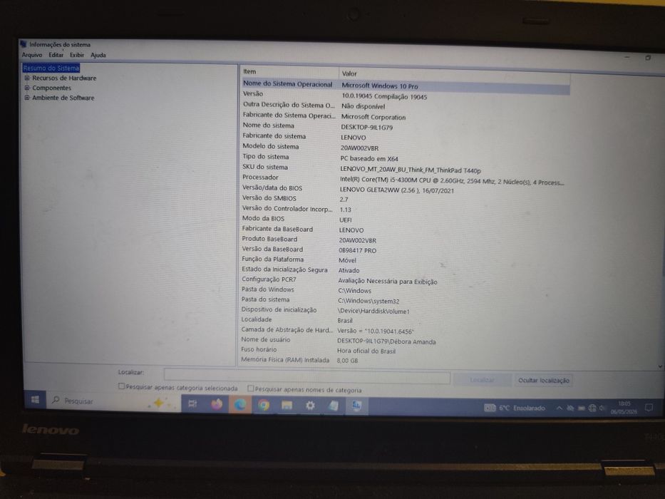 Notebook portátil Lenovo ThinkPad T440p | i5 | 8GB RAM | SSD 240GB