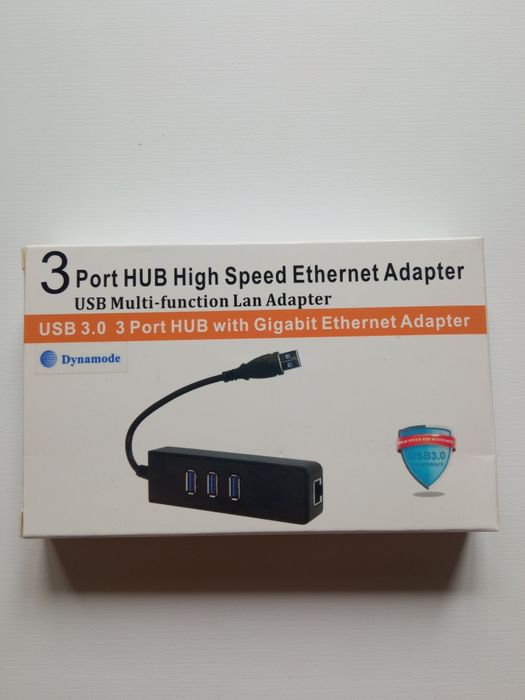 Адаптер мережевий USB 3.0 Type-A з 3-х портовим хабом USB 3.0 Dynamode