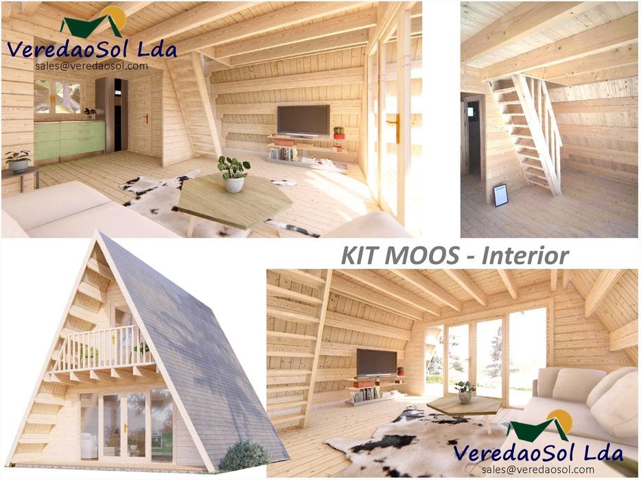 Casa madeira KIT MOOS T2 / Gizeh3 52m² - Telhado 97 m² - Pré fabricada