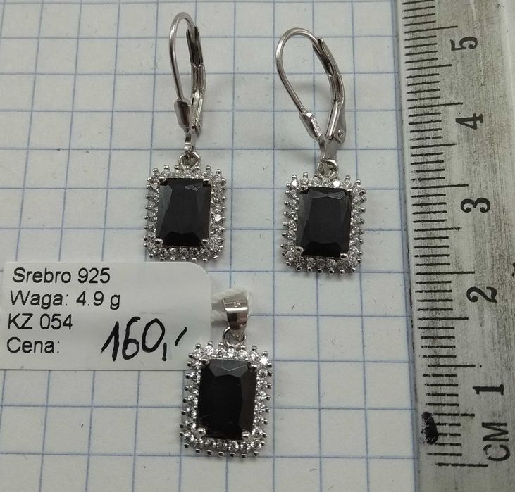 Komplet Kolczyki i zawieszka Prostokąty onyksy Srebro 925 NOWE