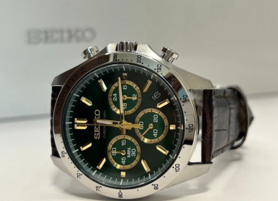 NOVO! Seiko Cronógrafo verde-jdm-Tachymeter-8T63