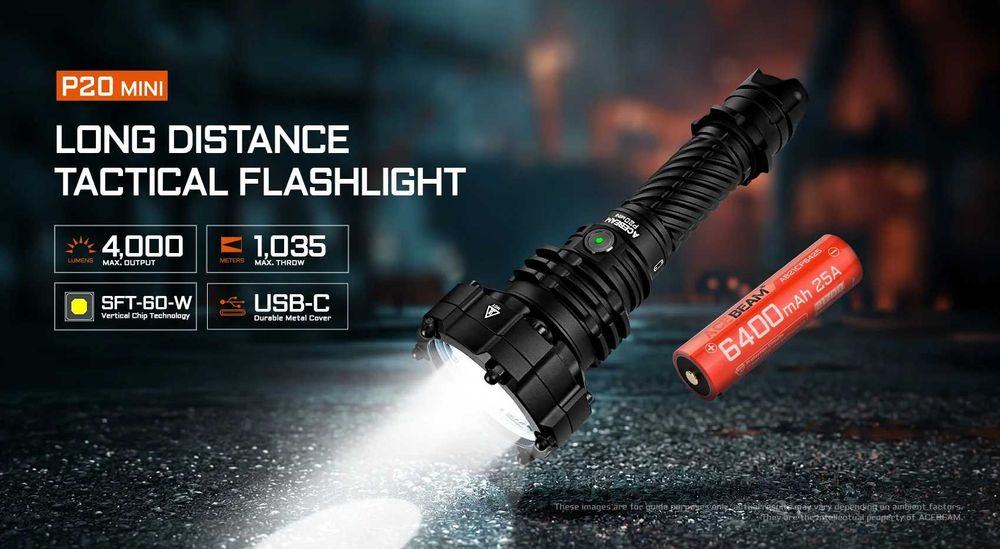 Acebeam P20 Mini Ліхтар Далекобійний, Тактичний (4000 Люмен, 1035 Метрів, АКБ 21700, 6400 мАг)