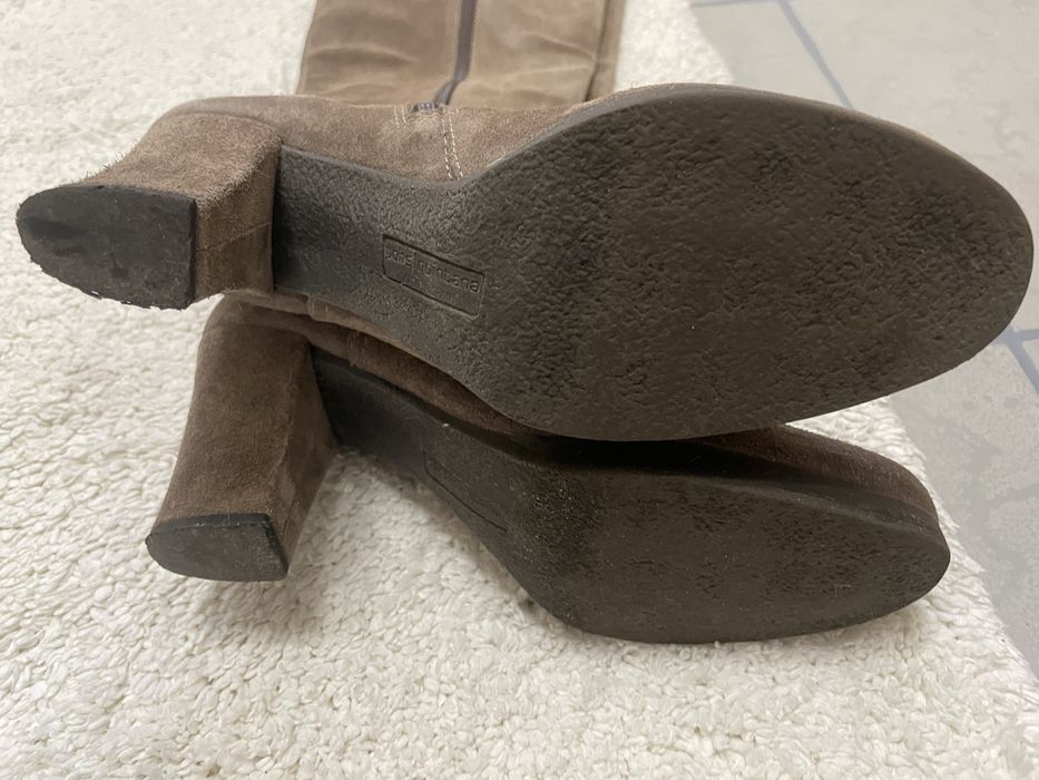 Сапоги ботфорды, замшевые, бежевые