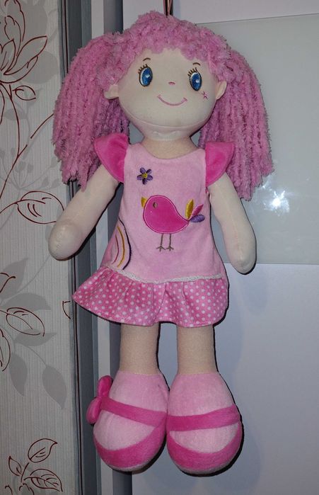 Duża lalka szmacianka w sukience, długość ok. 47cm