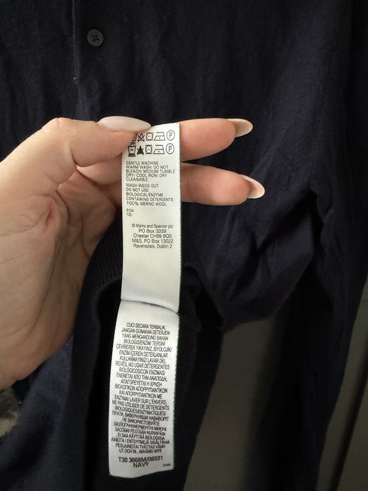 Sweter kolnierzyk wełna polo merino meski s granatowy