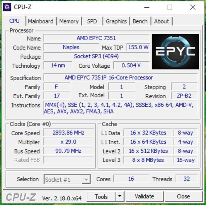 Motherboard Asrock EPYCD8-2T + EPYC 7351P 16-Cores