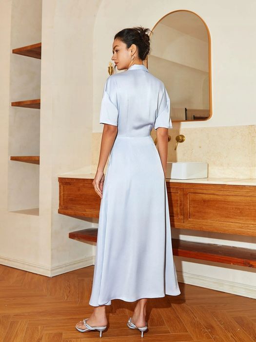 Sukienka Elegancka Marszczona Dekolt V Maxi Shein S 36